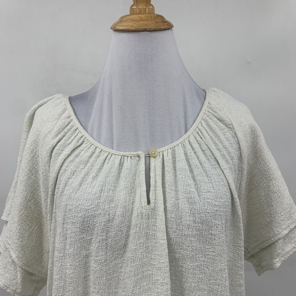 Madewell Textured Thread Top Women M Ivory Tiered Sleeve Keyhole Textured - Picture 3 of 13